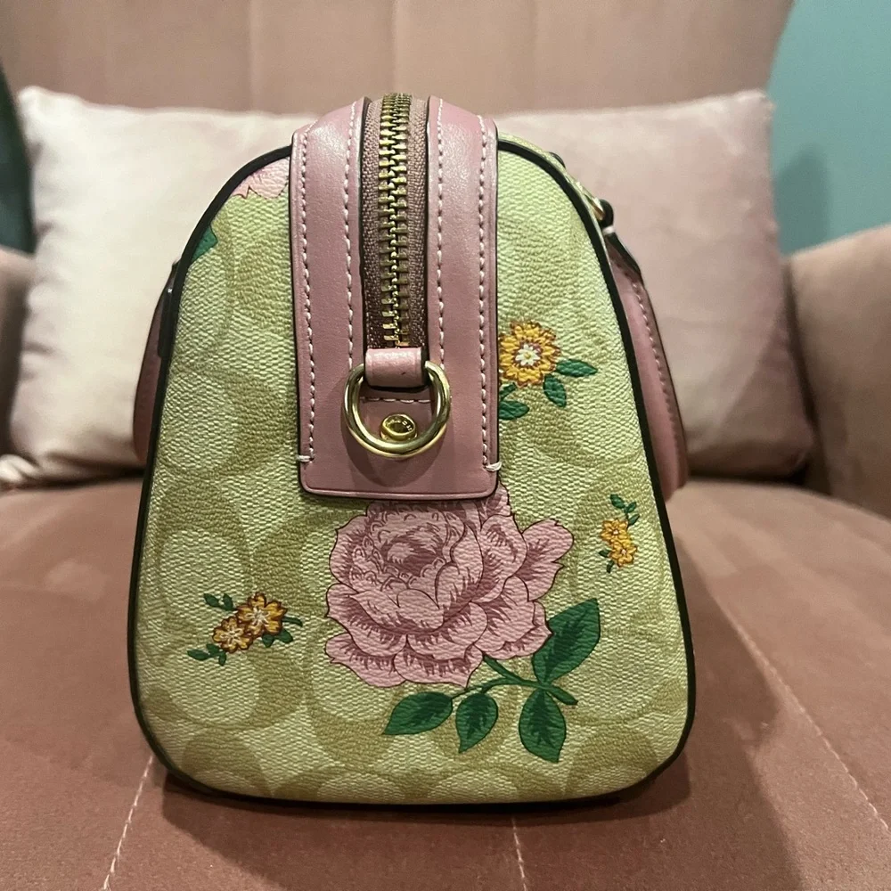 Coach Floral Satchel in Beige and Pink - Picture 2 of 7